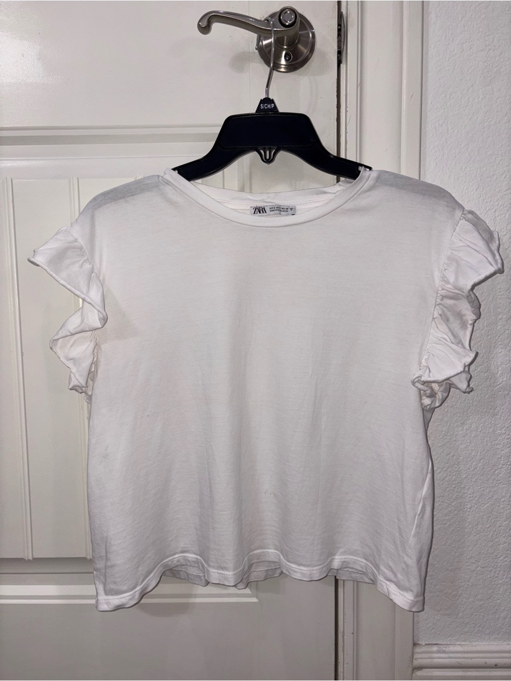 Zara White Ruffle Sleeve Short-Sleeve Tee